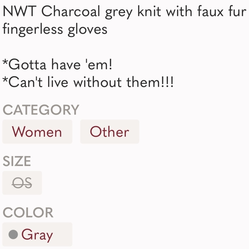 Grey Knit W/ Fur Fingerless Gloves NEW - Picture 4 of 4